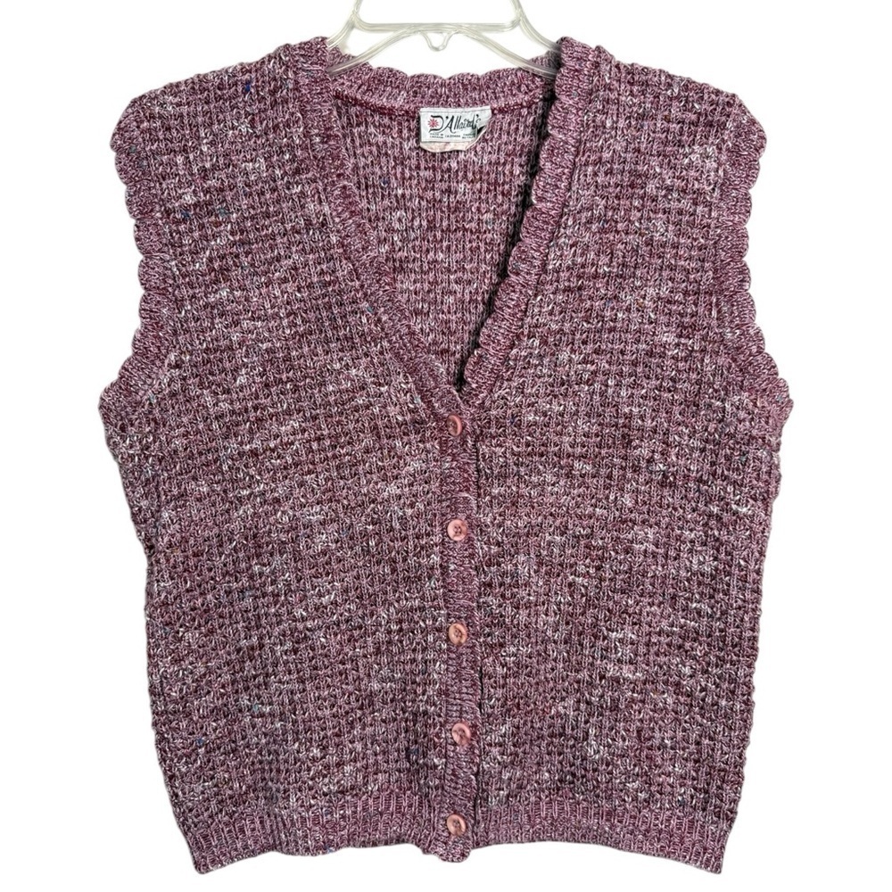 Vintage Scallop Knit Sweater Vest Size Medium Pink Grandma Cottage 80s 90s